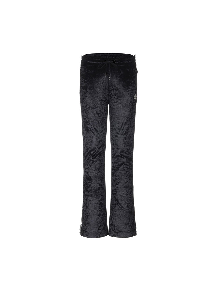 [SURGERY] side zip velvet boot-cut track pants &#039;black&#039;